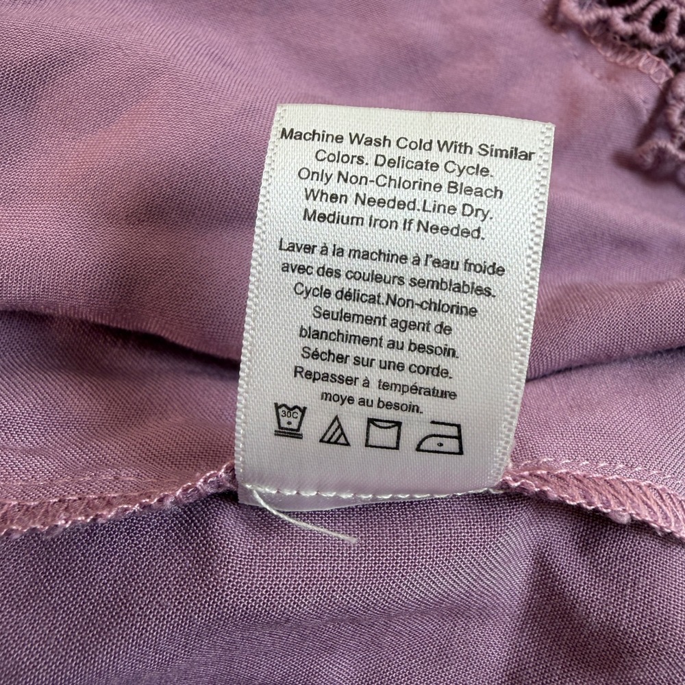 Coldwater Creek Purple Pintuck Crochet Lace Trim Rayon Button Front Tunic Top M - Picture 8 of 11